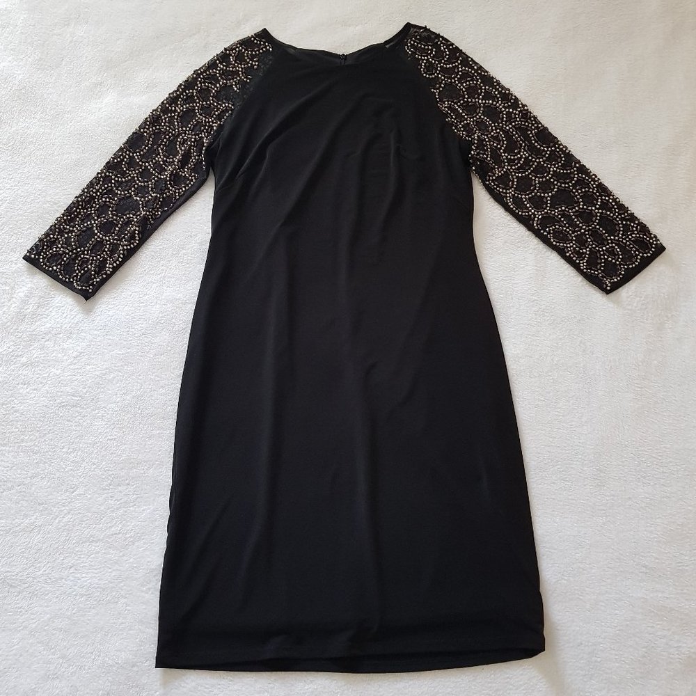Chetta B Black dress with beaded long sleeves